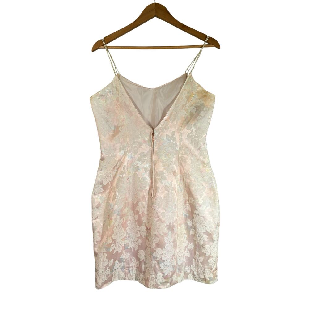Ethereal‎ Fairy Pink Vintage Brocade Mini Dress Satin L Pearl Straps Feminine - Picture 9 of 16